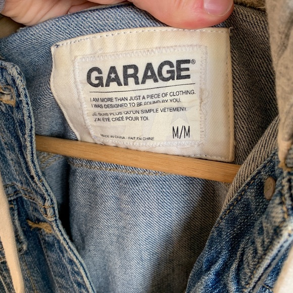 Garage Denim Jacket with grey sweater sleeves and hood - Picture 3 of 3